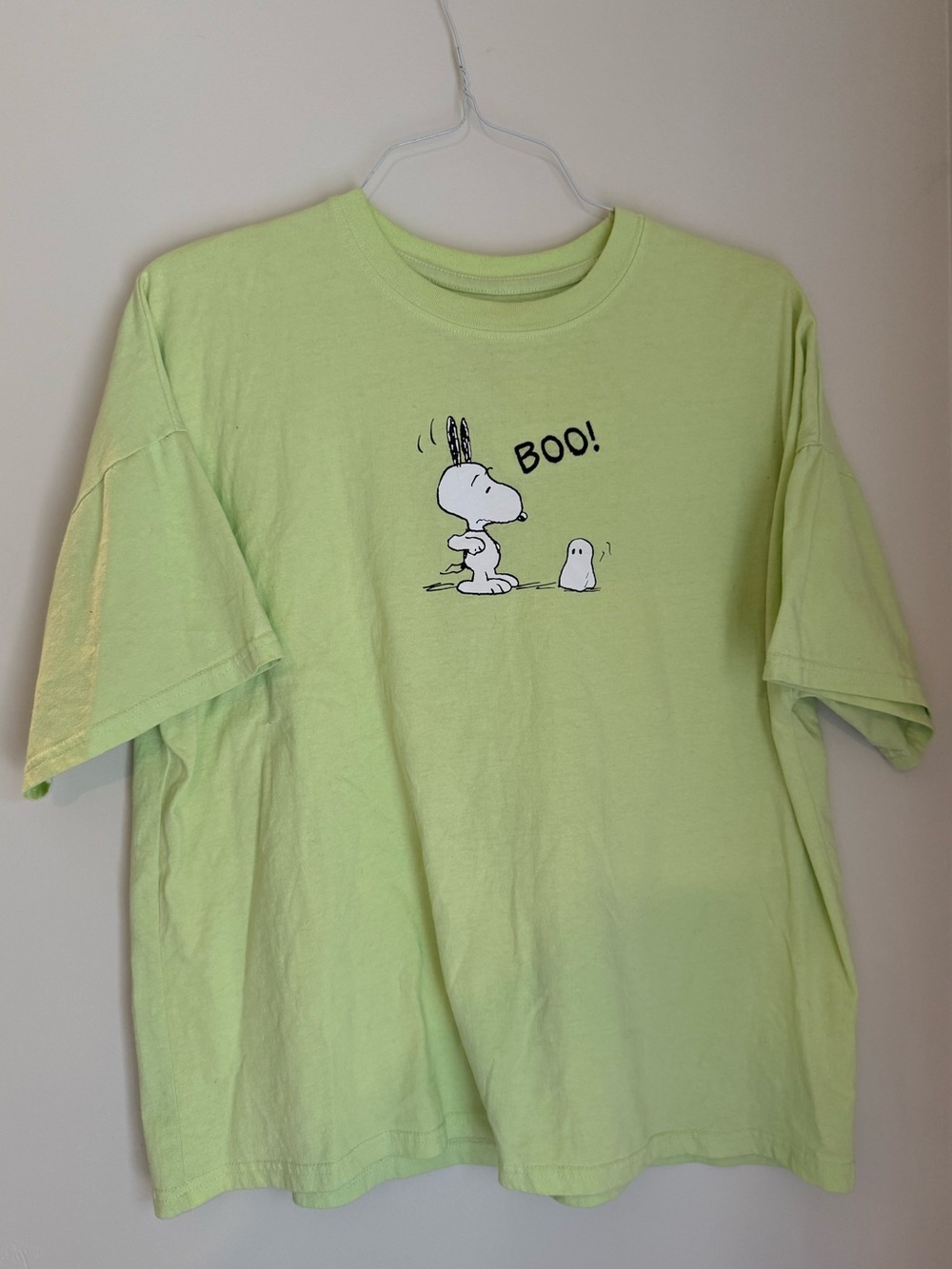 Lime Green Snoopy Ghost BOO Embroidered Peanuts T Shirt